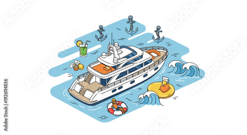 Luxury Yacht with Life Rings and Floats.