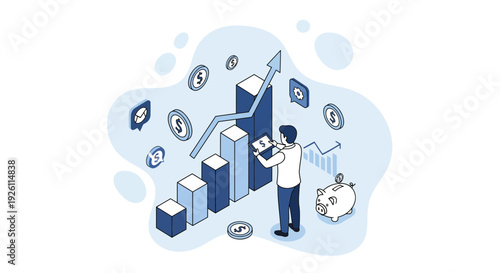 Man analyzing financial growth chart illustration.