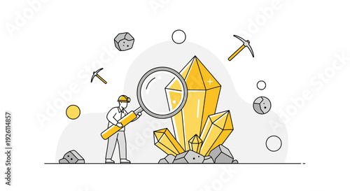 Man Examining Large Yellow Crystal Formation.