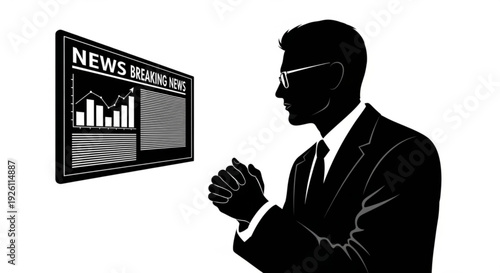 Businessman watching news breaking on television screen