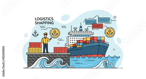 Logistics Shipping Container Ship and Worker.