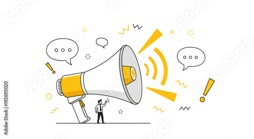 Man Using Megaphone for Loud Announcement.