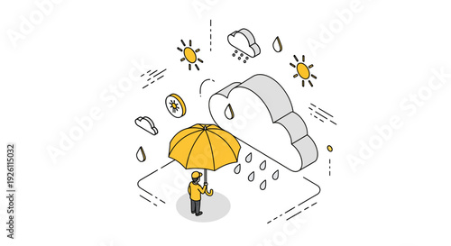 Man with umbrella in stormy weather.