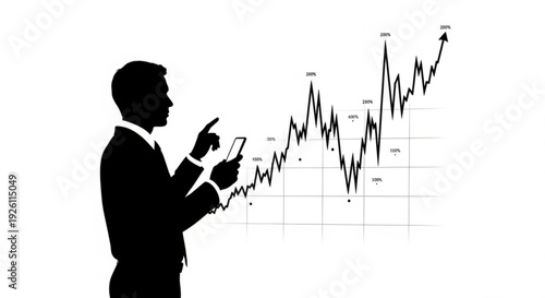 Silhouette of a businessman analyzing a stock market graph