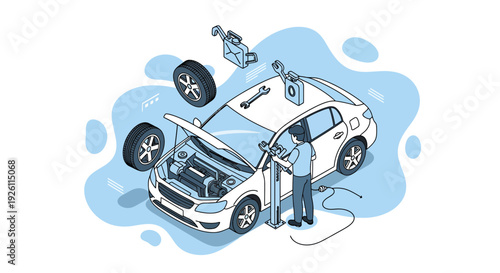 Mechanic Working on Car Engine Repair.