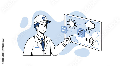 Meteorologist presenting weather forecast on screen.