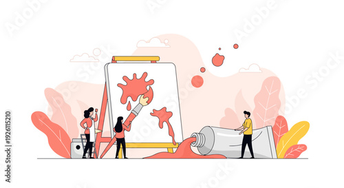 People Painting Large Canvas with Virus.