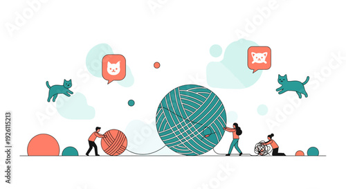 People Pushing Large Ball of Yarn.