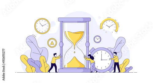 People Working with Hourglass and Clocks.
