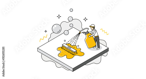 Person Cleaning Keyboard with Spray Bottle.