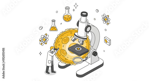 Scientist Examining Microorganism Under Microscope Illustration.