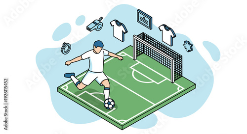 Soccer Player Kicking Ball on Field.