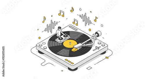 Vintage Record Player Playing Music.