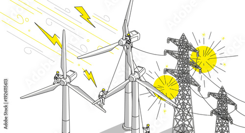 Wind Turbines Generating Electricity Illustration.