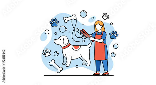 Woman Grooming Dog with Clippers.