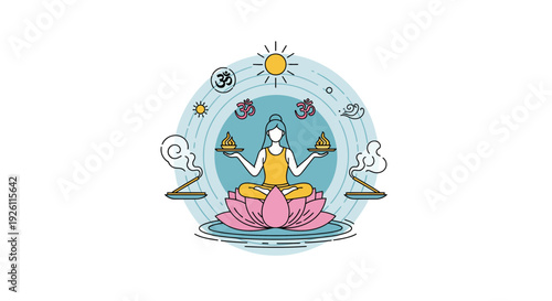 Woman Meditating on Lotus Flower Serene.