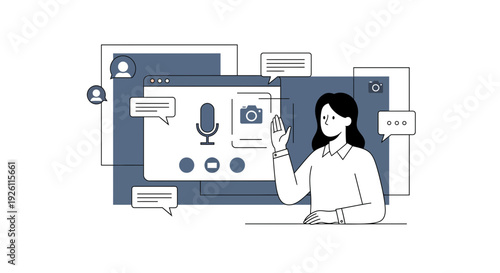 Woman Video Calling on Computer Screen Illustration.