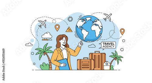 Woman Planning Trip Around the World.