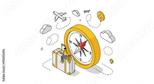 Yellow Compass with Red Directional Needle.