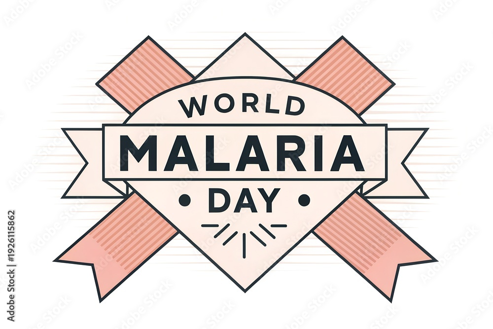 Obraz premium This modern and eye-catching graphic emblem for World Malaria Day features crisp, bold typography prominently displayed on an elegant ribbon banner design, ideal for digital and print media campaigns 