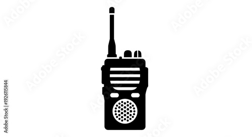 Black silhouette of a handheld two-way radio device with antenna.