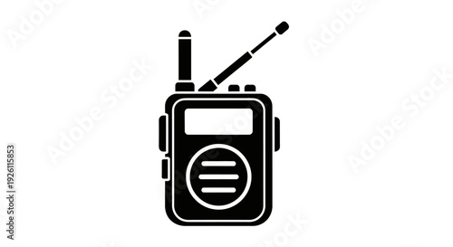 Simple black and white illustration of a handheld radio device.