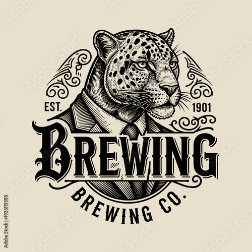 Vintage Brewing Co. Logo with Dapper Leopard in Suit.