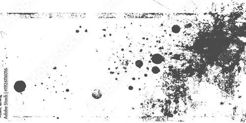 Grunge ink splash texture with distressed stains scattered particles rough abstract background.
