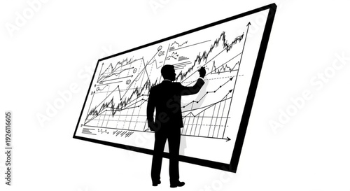 Businessman analyzing data on a large screen graph display