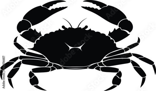 Black crab silhouette illustration, marine animal design, seafood symbol, ocean creature artwork,