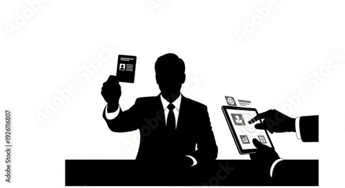 Silhouette of businessman showing identification card to another person