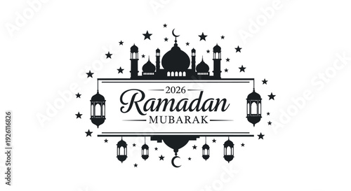 A festive ramadan kareem greeting card design featuring a mosque and lanterns a striking silhouette high quality professional