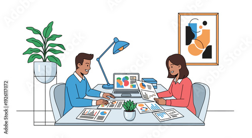 Happy Business Colleagues Collaborating on Laptop