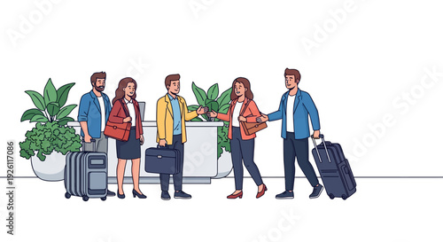 Happy Colleagues Arrive at Modern Office Reception