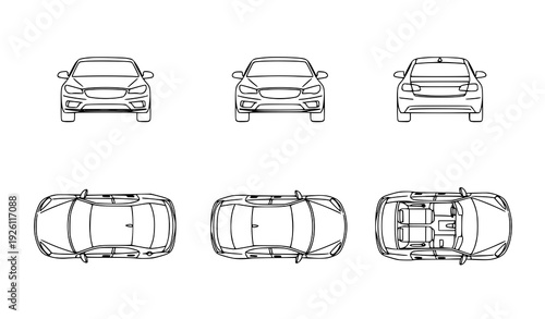 Vehicle Multi Angle Outline Icons Editable Stroke Car Technical Views Vector