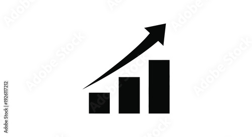 A stark black graphic displays a rising bar chart symbolizing growth and success silhouette high quality professional detailed