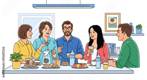 Happy Colleagues Laughing Coffee Break