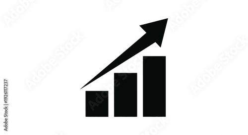 A black graphic depicts rising bar charts with a directional arrow symbolizing growth and progress silhouette high quality