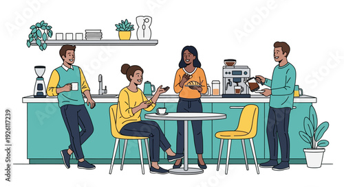 Happy Coworkers Chatting Office Break