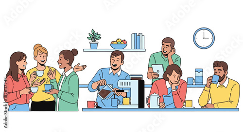 Happy Employees Coffee Break Office Kitchen