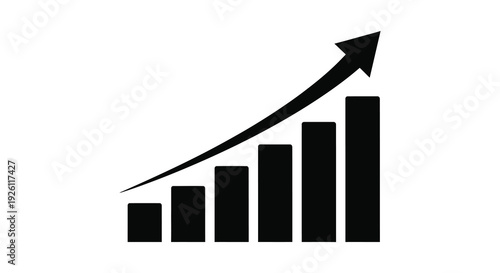 A black graphic depicting a rising bar chart with an upward trend a simple silhouette high quality professional