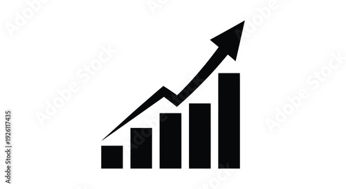 A stark black graphic depicts a rising bar chart symbolizing growth and progress in silhouette high quality professional