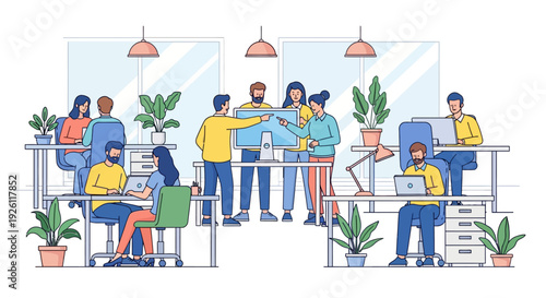 Vibrant Open Office Team Collaboration