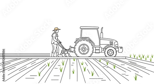Farmer Operating Tractor in Agricultural Field.