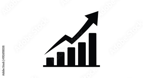 A stark black graphic depicts a rising chart with ascending bars symbolizing growth and progress silhouette high quality