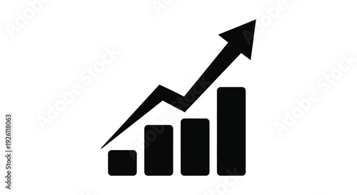 A stark black graphic depicts increasing bar graphs with an upward arrow a financial growth silhouette high quality