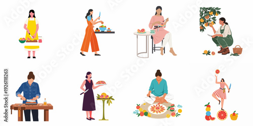 Diverse women preparing, enjoying, and harvesting vibrant grapefruit, illustrating various aspects of healthy eating and fresh fruit consumption.