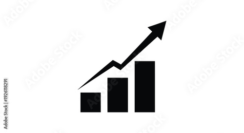 A stark black graphic represents increasing growth with bar charts and an upward trend silhouette high quality professional