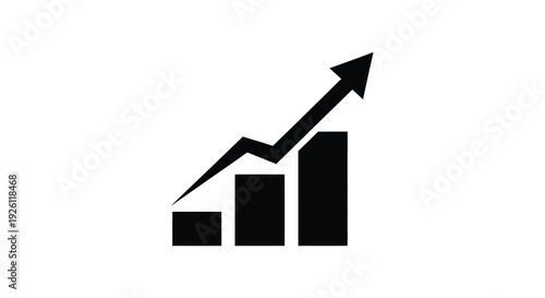 A stark black graphic depicts a rising chart with ascending bars representing growth and progress silhouette high quality