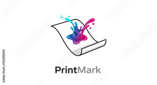 PrintMark logo with colorful ink splashes on paper.